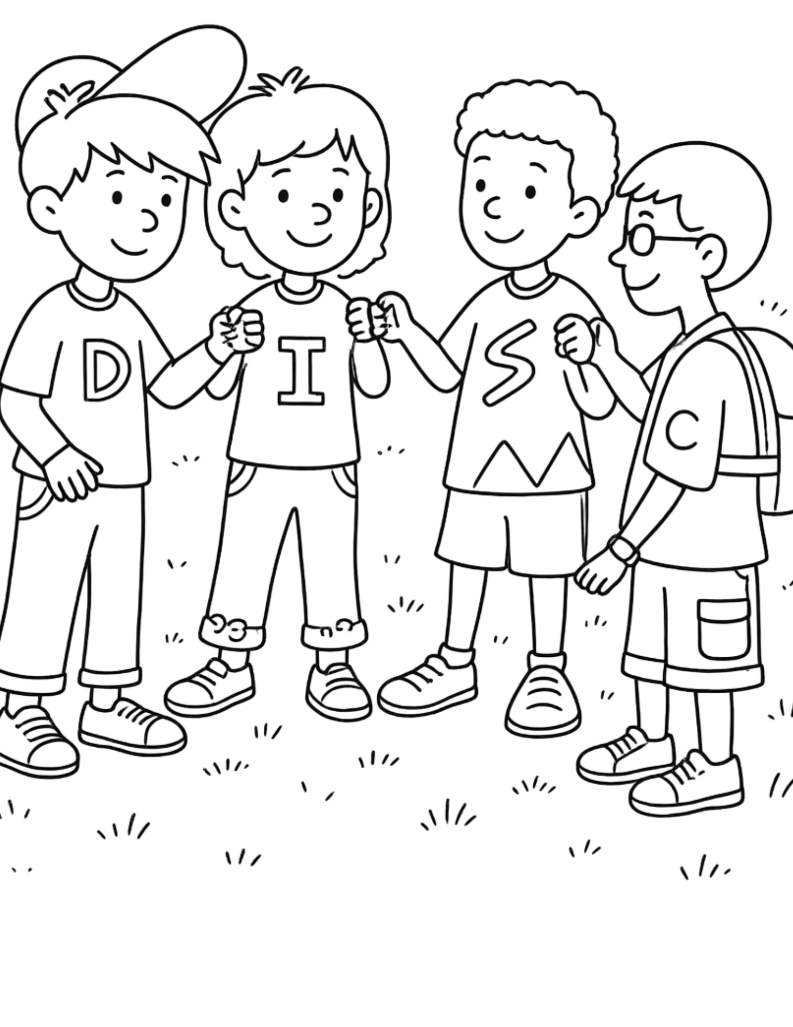 Coloring Page featuring the characters from the Four Pals Children's book series